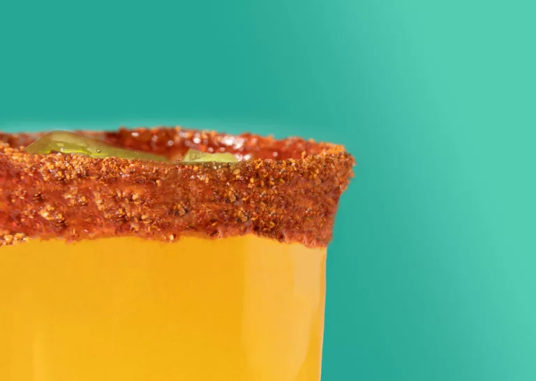 an orange colored drink with the Refi Rim paste on the rim of the cup. Chamoy that doesn't drip.