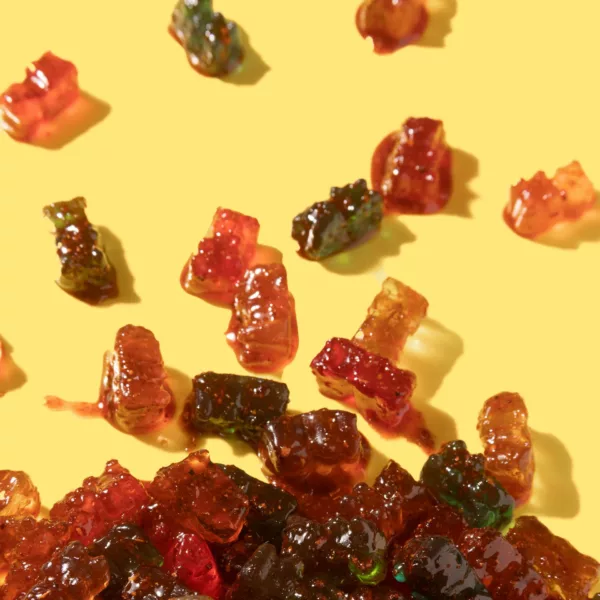 assorted gummy bears coated with RefiSnacks chamoy paste