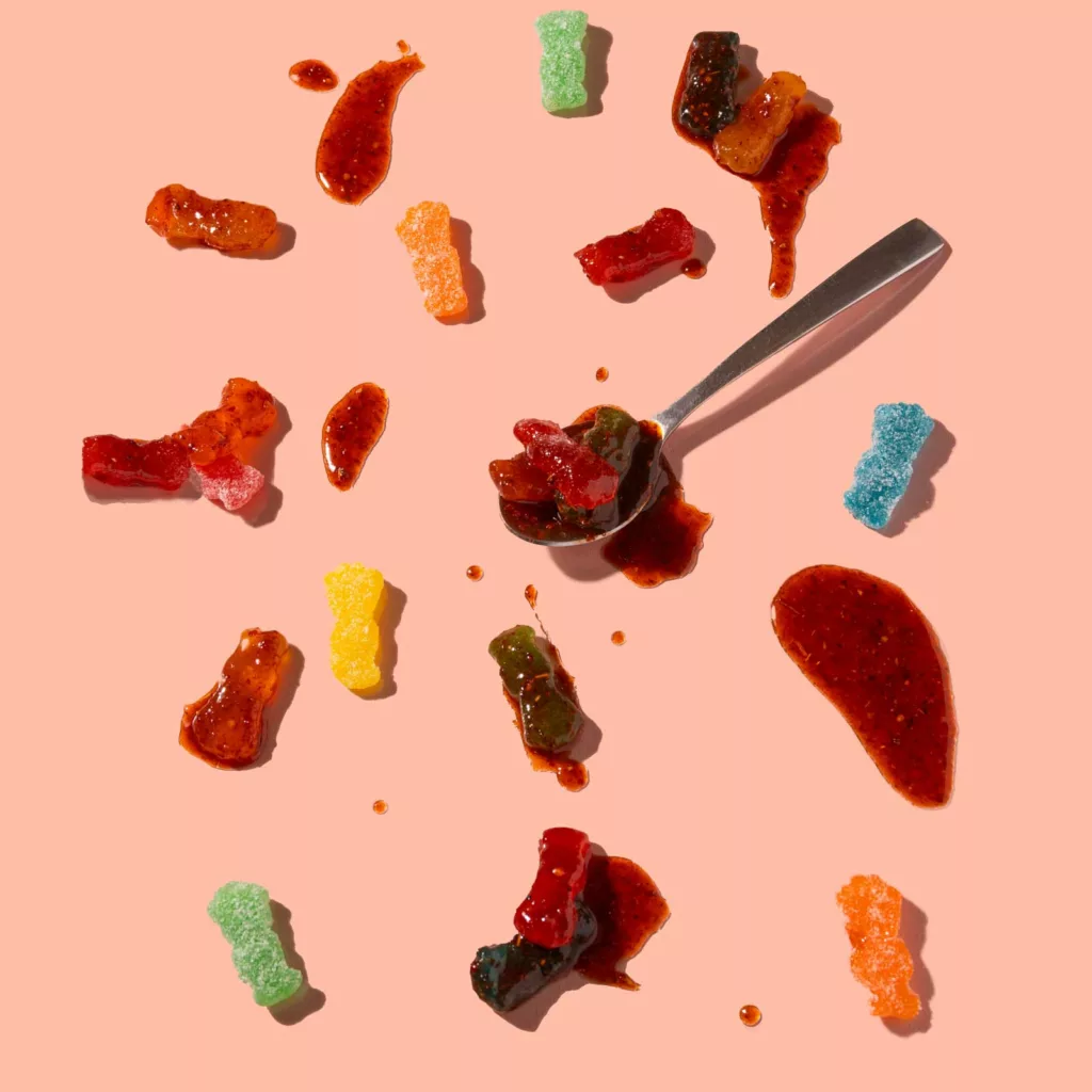 Assorted gummy bears with RefiSnacks chamoy paste